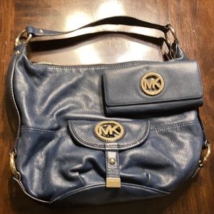 Michael Kors blue hobo handbag with wallet